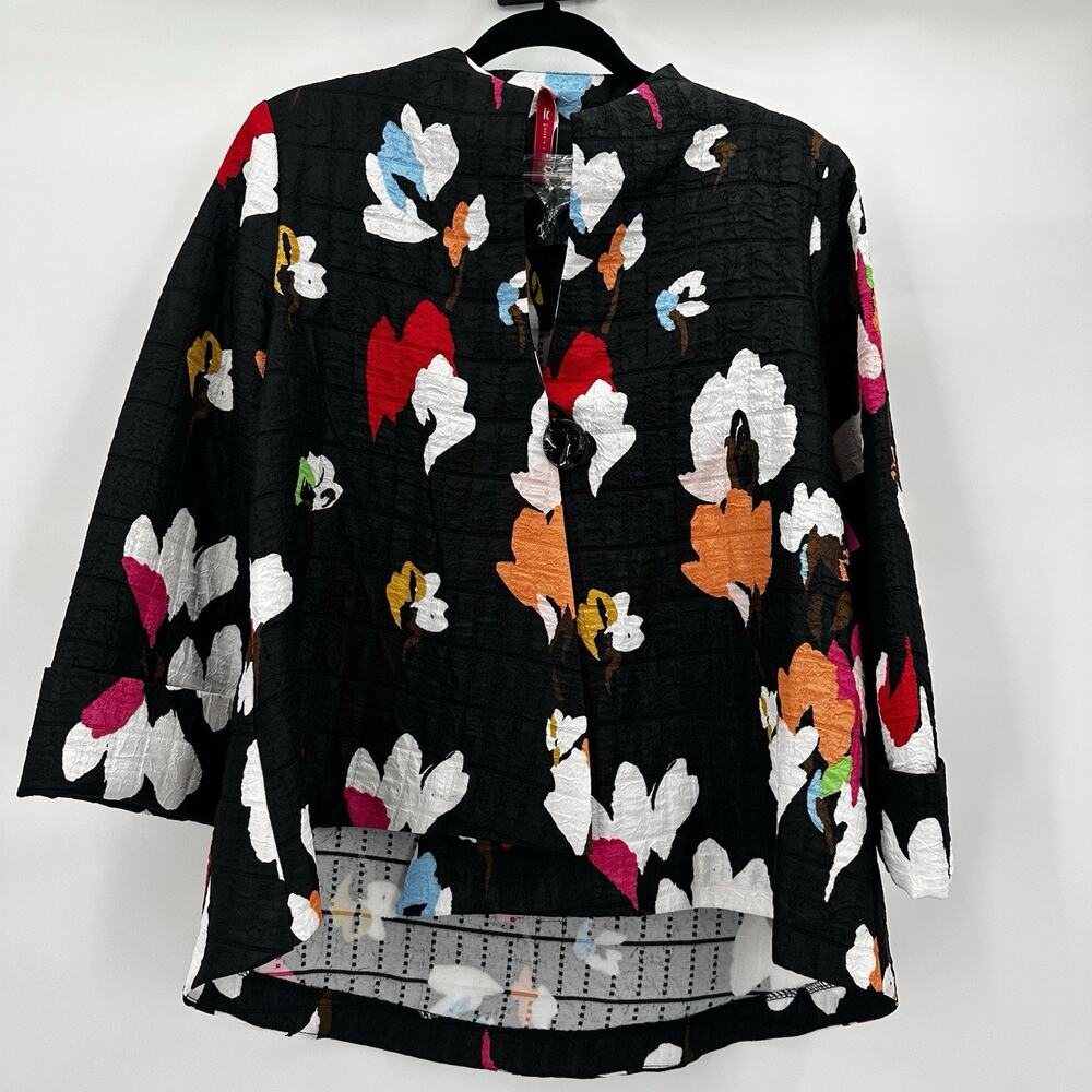 IC Connie K Jacket Womens Small Black Floral Art Single Button Textured